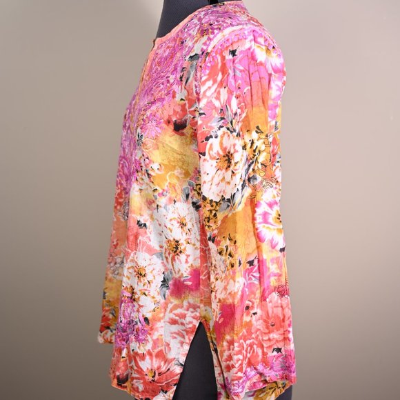 Lightweight embroidered cotton floral print tunic - Size S/M - Picture 3 of 4